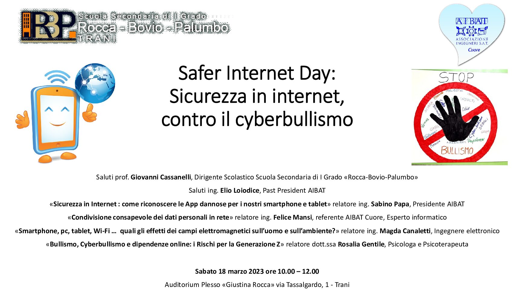 Incontro con AIBAT dal titolo “Safer Internet Day: Sicurezza in internet, contro il cyberbullismo” – sabato 18 marzo